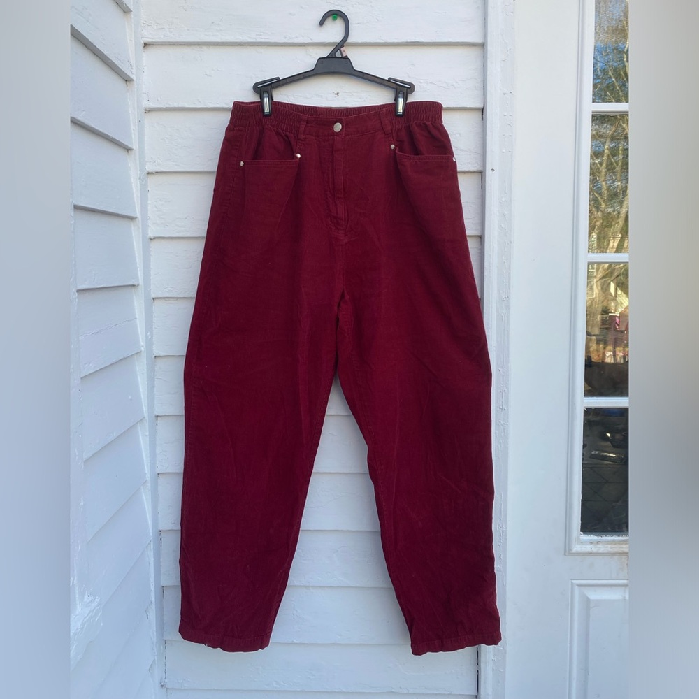 Sag Harbor Deep Red Burgandy Marroon Trousers High Waisted Corduroy Pants